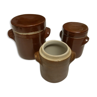 Set of 3 old mustard pots condiments in sandstone