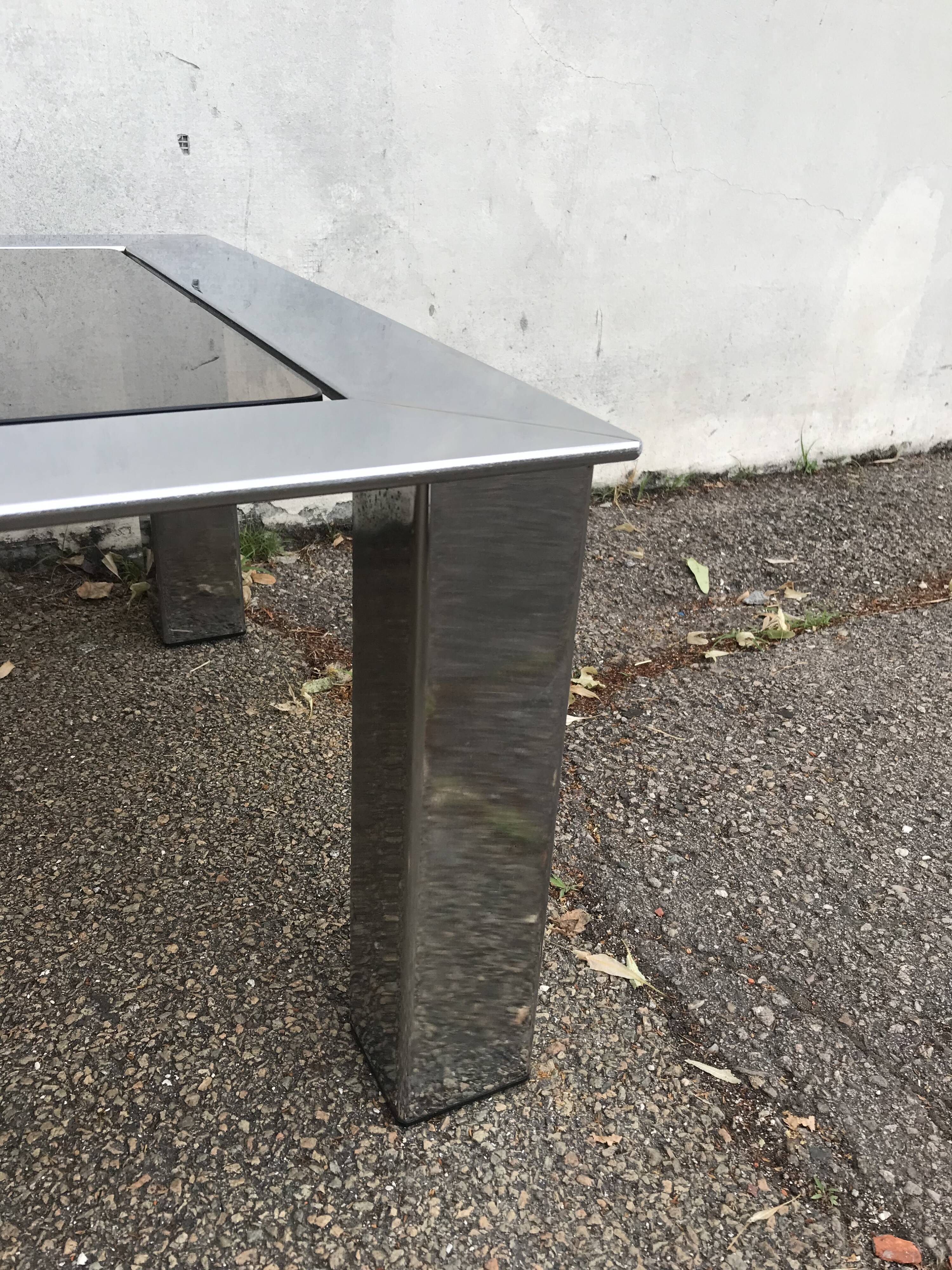 Table basse vintage chrome verre circa 1970
