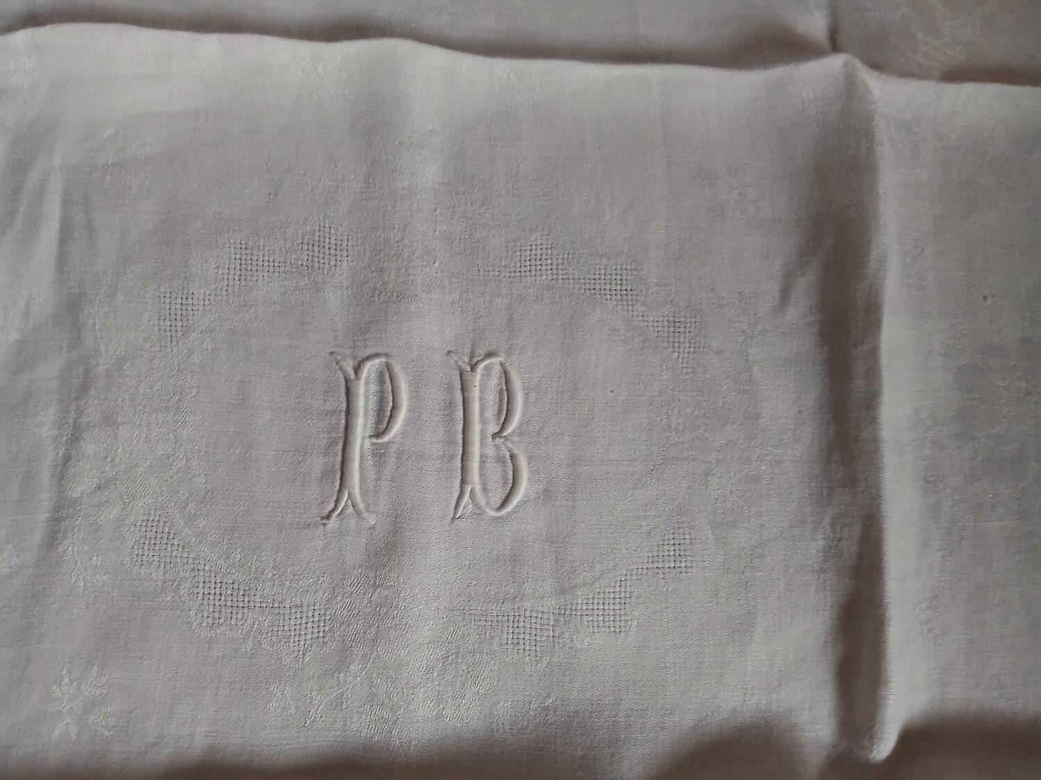 3 small antique tablecloths with embroidered initials PB