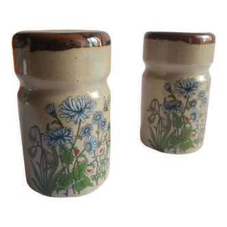 Set salière et poivrier en grès décor floral vintage