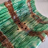 Dish and Asparagus Drainer in Green Barbotine Earthenware