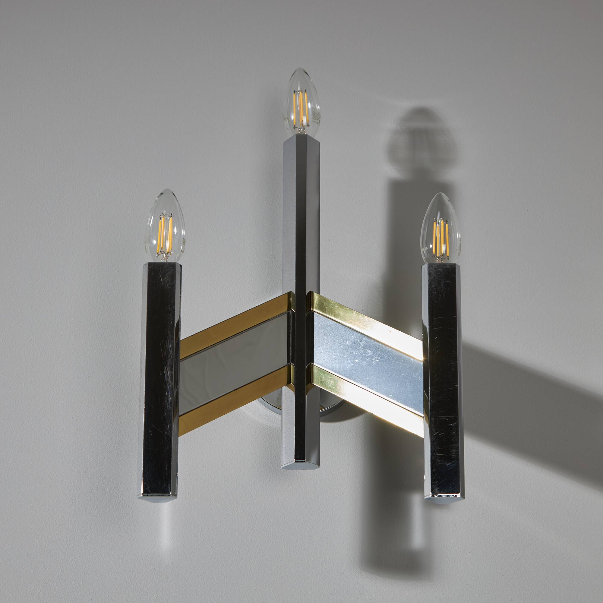 Sciolari Chrome and Brass-plated Wall Lamp, 1970s