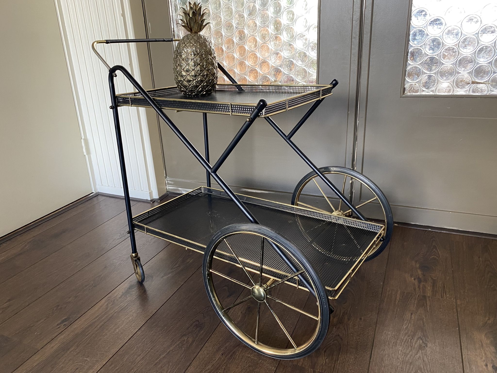 Vintage Italian brass and metal bar cart, 1950s