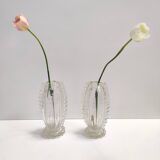 Vintage Pair of Transparent Bullicante Murano Glass Vases by Ercole Barovier