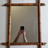 Turned wooden mirror in imitation of bamboo, from the 20s-30s, 54 x 65 cm