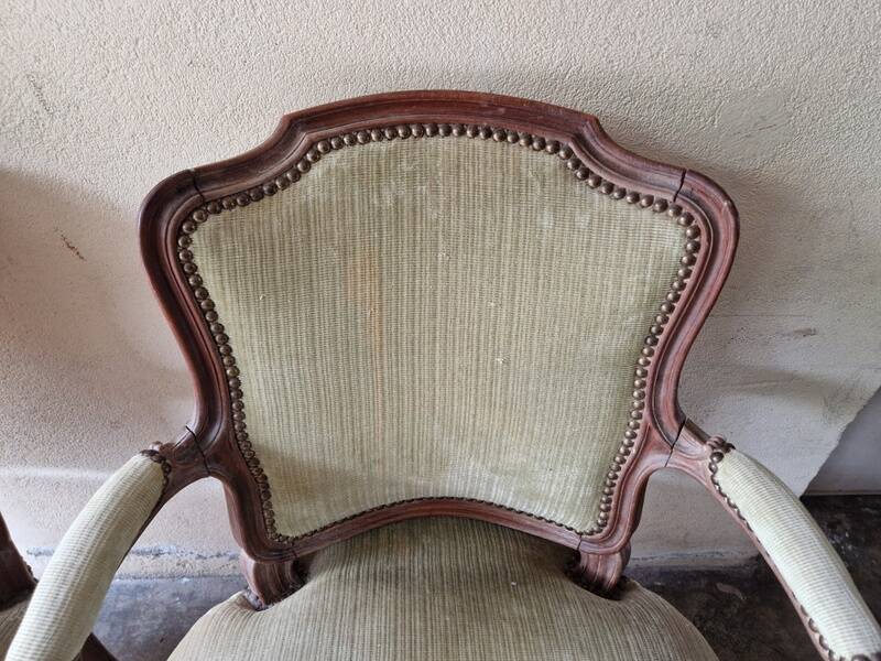 Pair of Louis XV style cabriolet armchairs in molded wood - 19th century