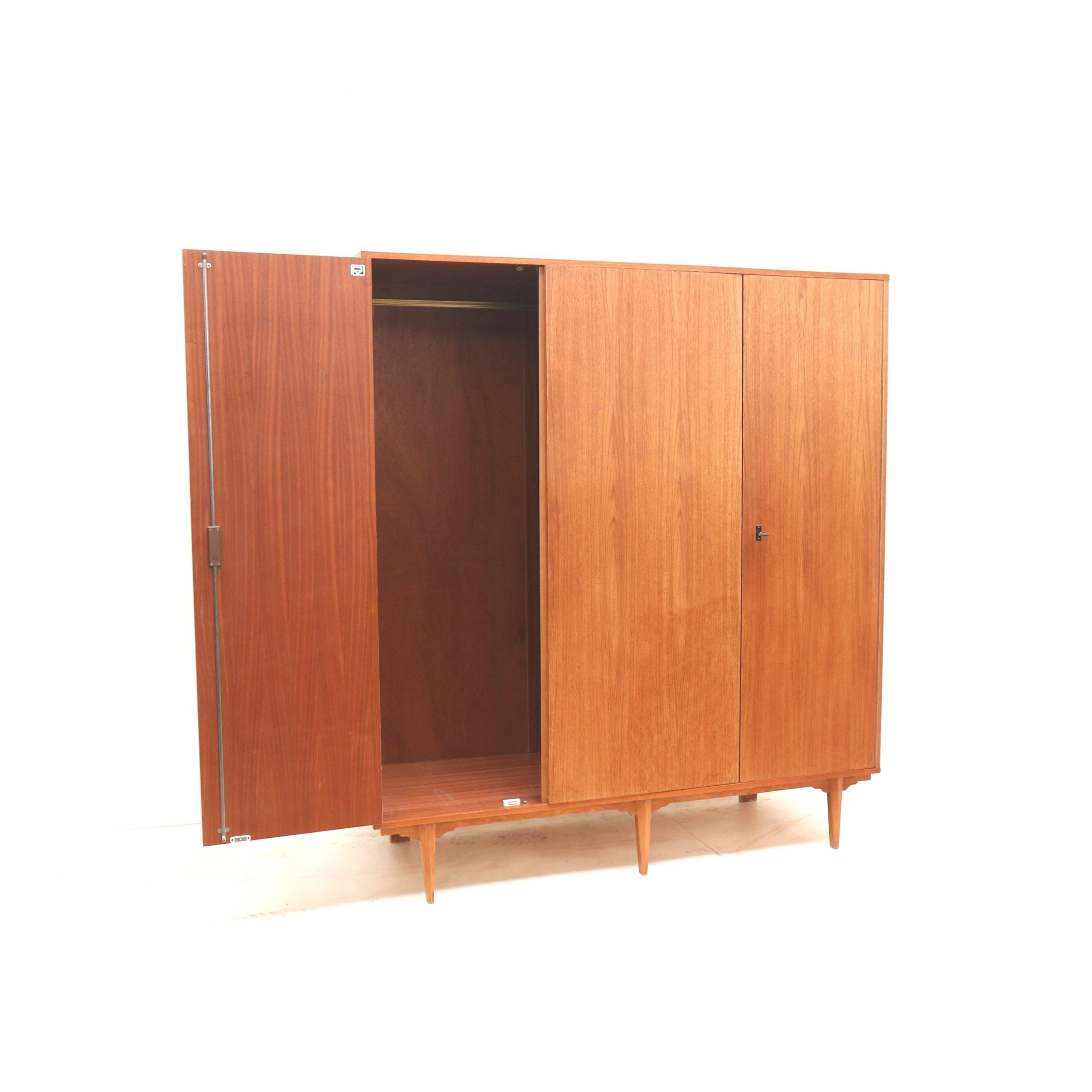Vintage Belgian design 3-door wardrobe made in the 1960s