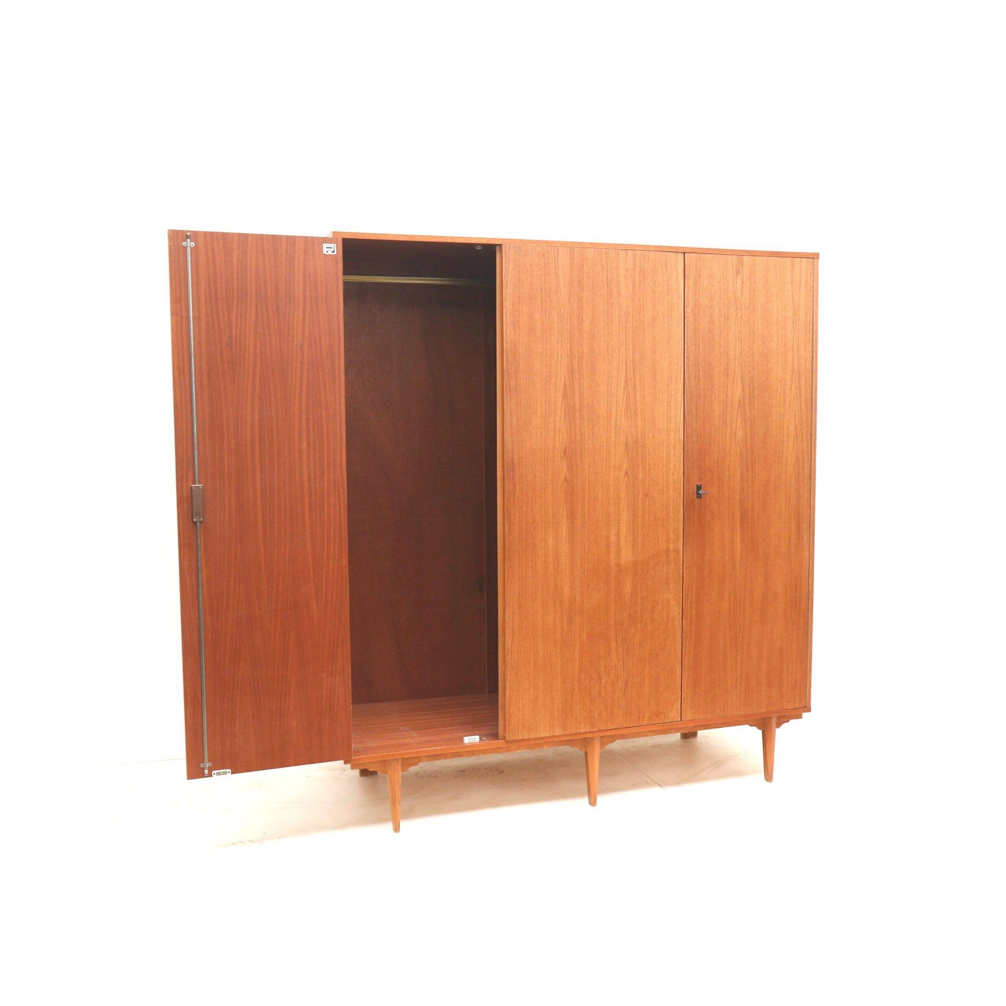 Vintage Belgian design 3-door wardrobe made in the 1960s