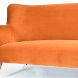 Vintage Three-seater velvet Sofa, Germany 1960s, rusty, restored
