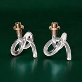 Pair of pretzel candlesticks by Dorothy Thorpe, Lucite and gilt brass, 1970s