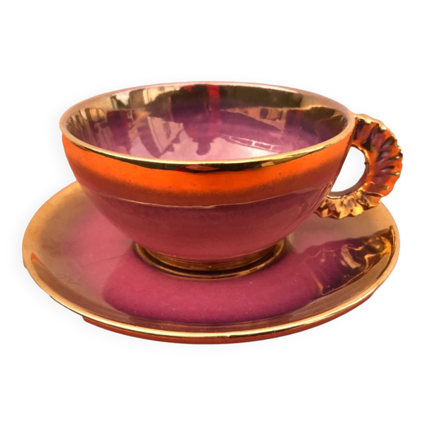 Tasse et soucoupe à déjeuner en céramique dans le style Vallauris, années 1960