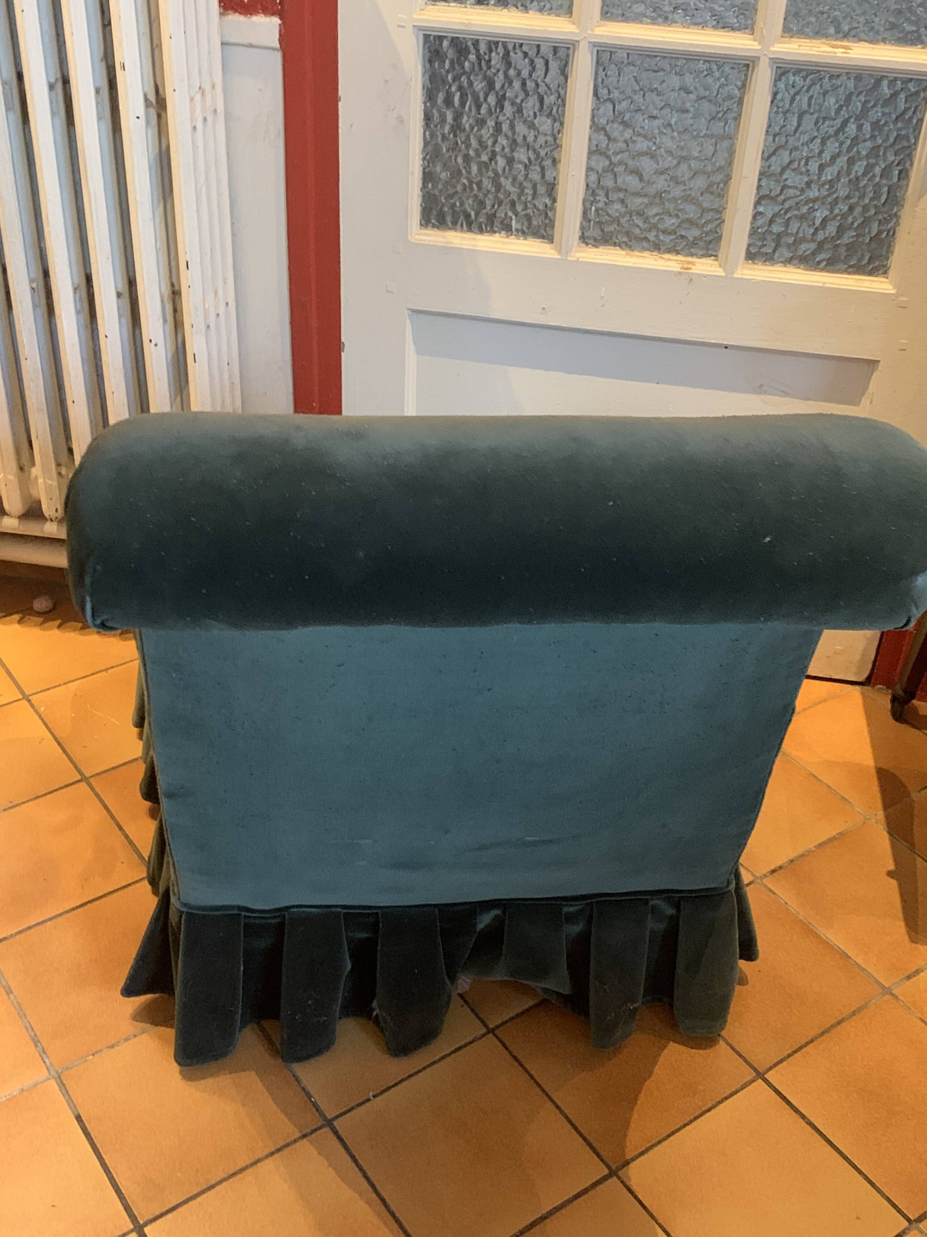 Napoleon III toad armchair, upholstered in fir green velvet, antique