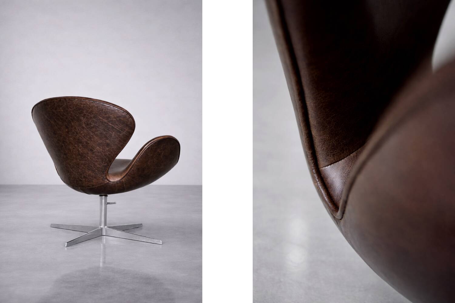 Vintage Mid-Century Modern Danish Brown Leather Swan Chair by Arne Jacobsen