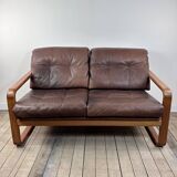 Canapé scandinave 2 places en teck et cuir Hostelbro, Danemark 1970