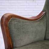 1960s, Danish highback armchair, green furniture velour, teak wood.