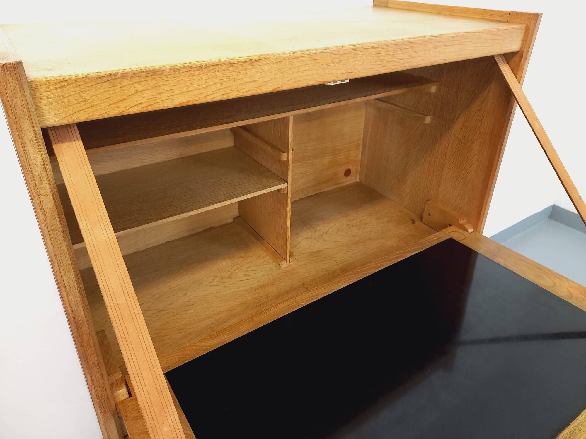 Vintage Guillerme and Chambron secretary desk in solid oak from the 50s and 60s