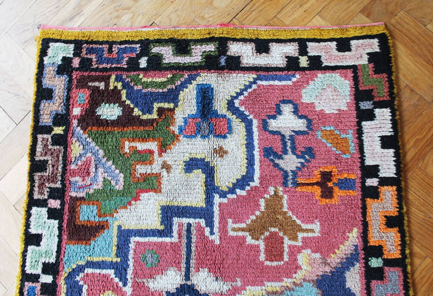 1960s Wool Rug with Vibrant Geometric Abstract Pattern