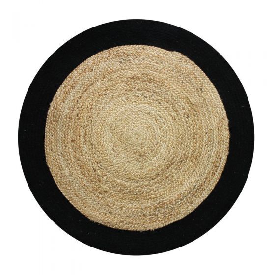 Jute carpet and round cotton black beige 160 cm
