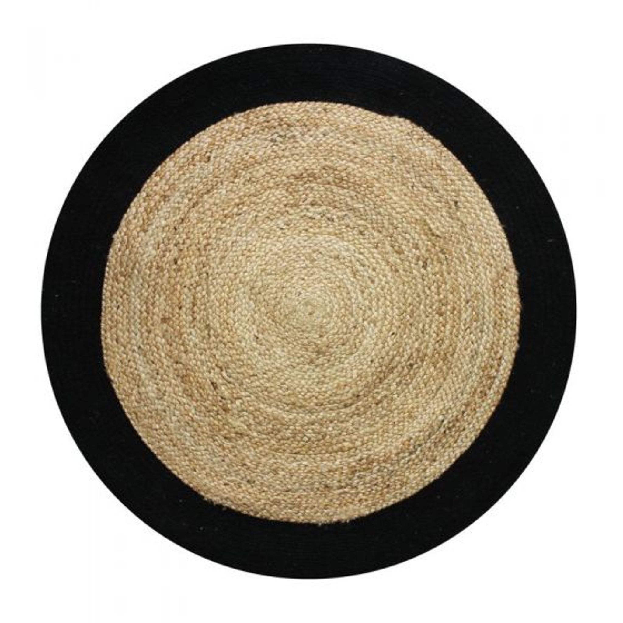 Round black and beige jute and cotton rug 160 cm