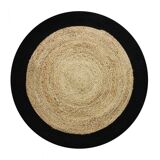 Jute carpet and round cotton black beige 160 cm