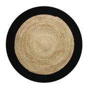 Round black and beige jute and cotton rug 160 cm