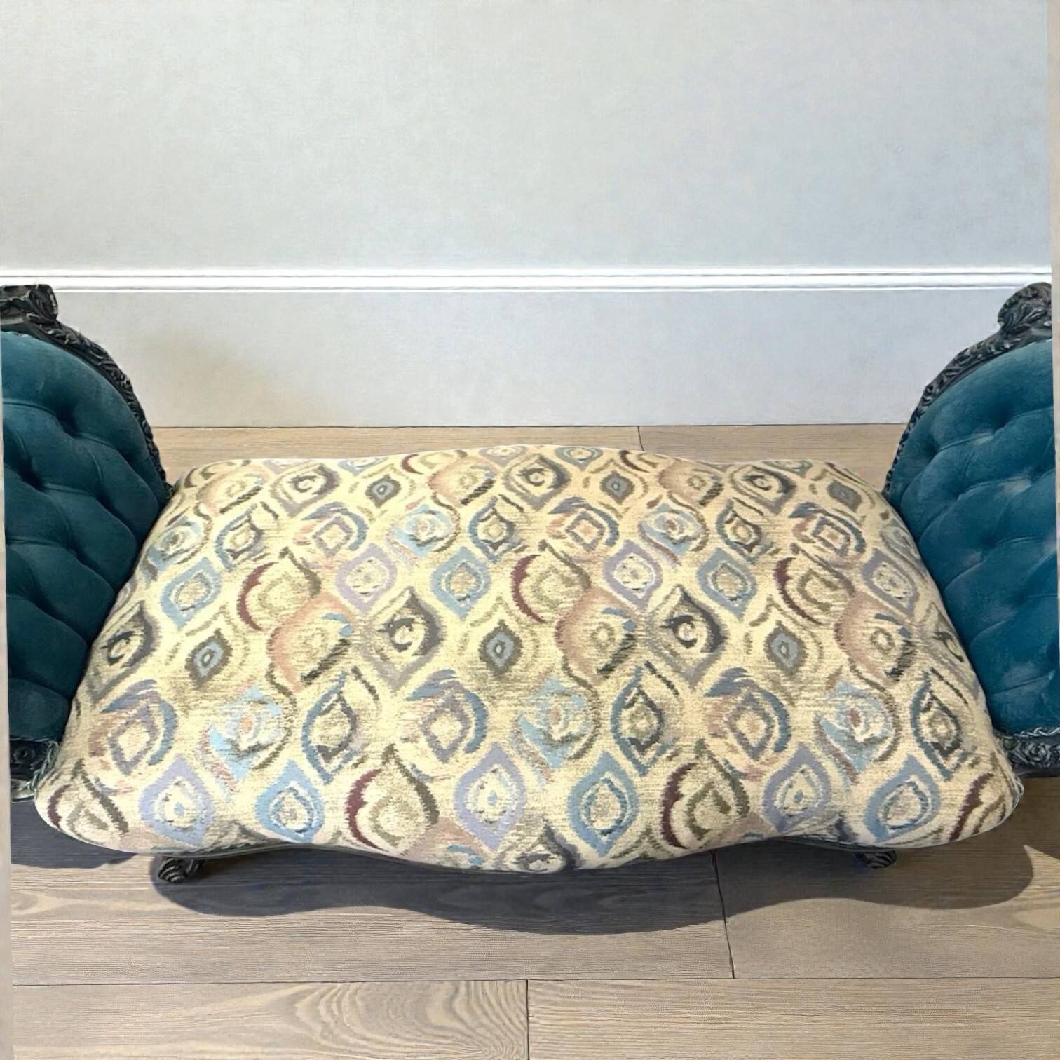 A Louis XV style chaise longue in dark blue and grey carved beech wood