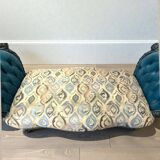 A Louis XV style chaise longue in dark blue and grey carved beech wood