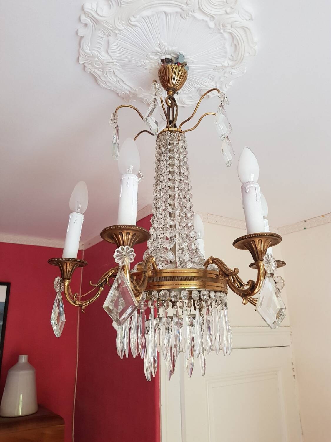 6-light hot air balloon chandelier with crystal pendants, late 19th century