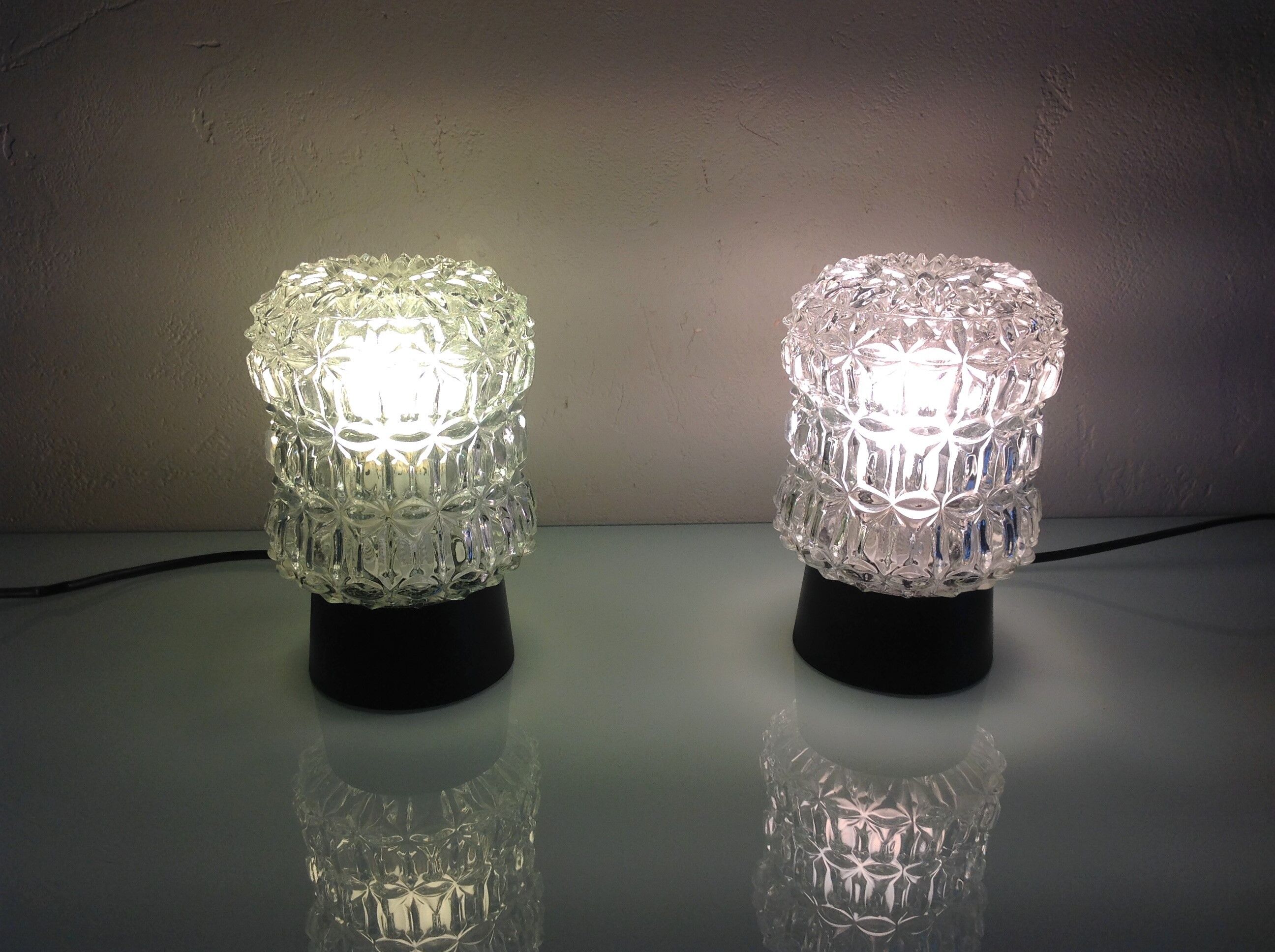 Paire de lampes de chevet en verre structuré / vintage années 60-70