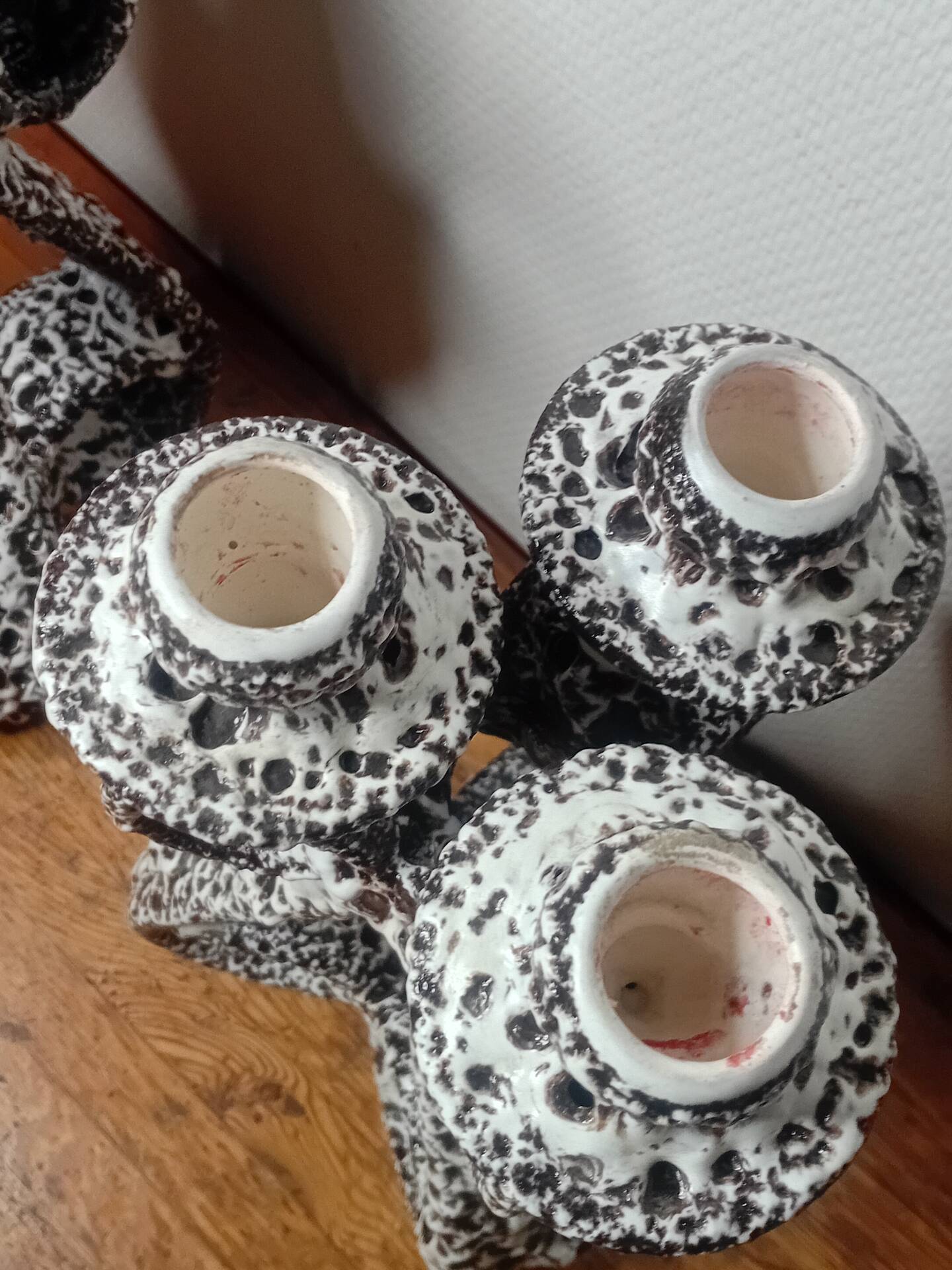 Marius Giuge artist pottery Vallauris 2 candlesticks