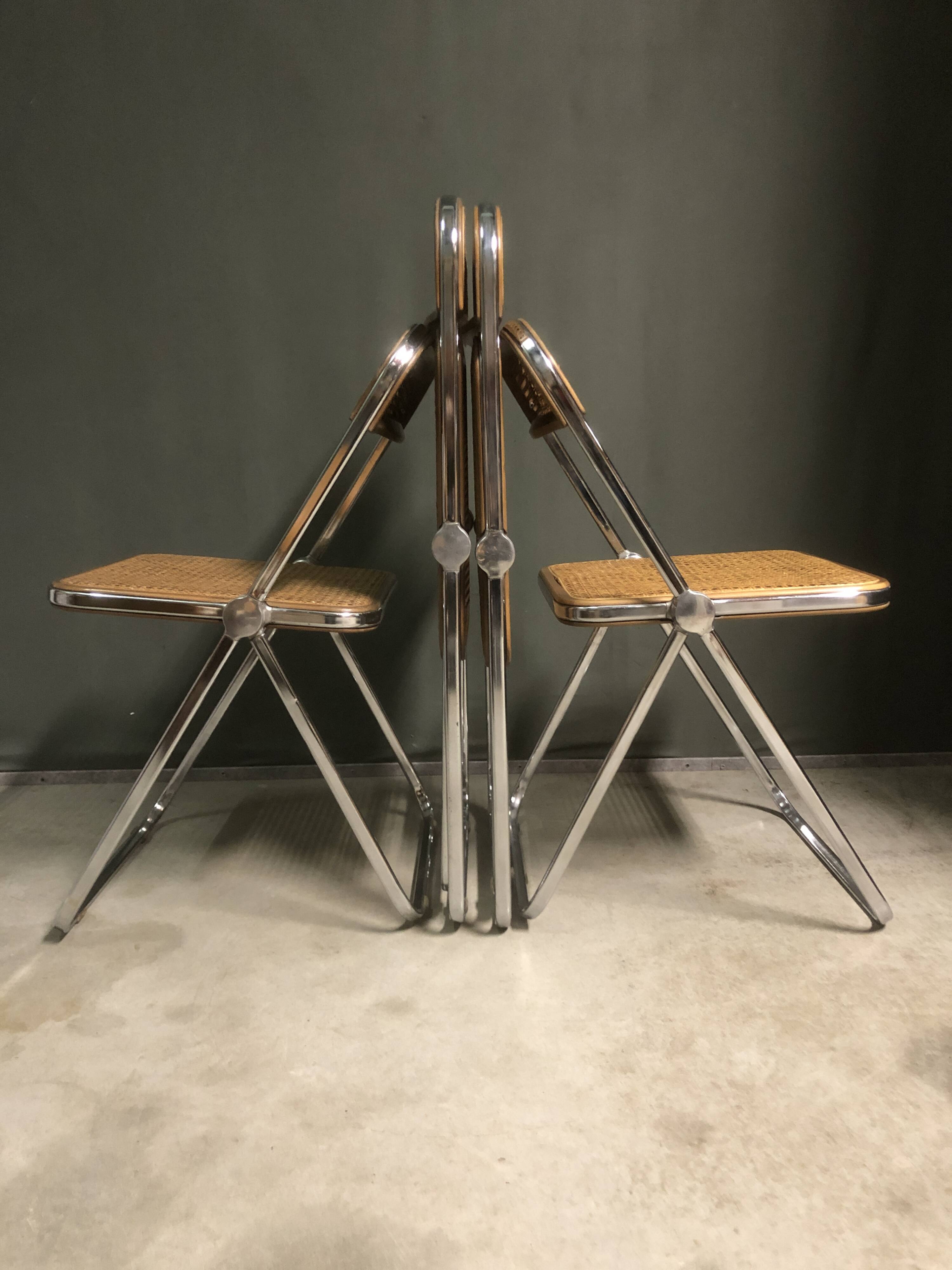 Plia rattan dining chairs by Giancarlo Piretti for Castelli, 1970s