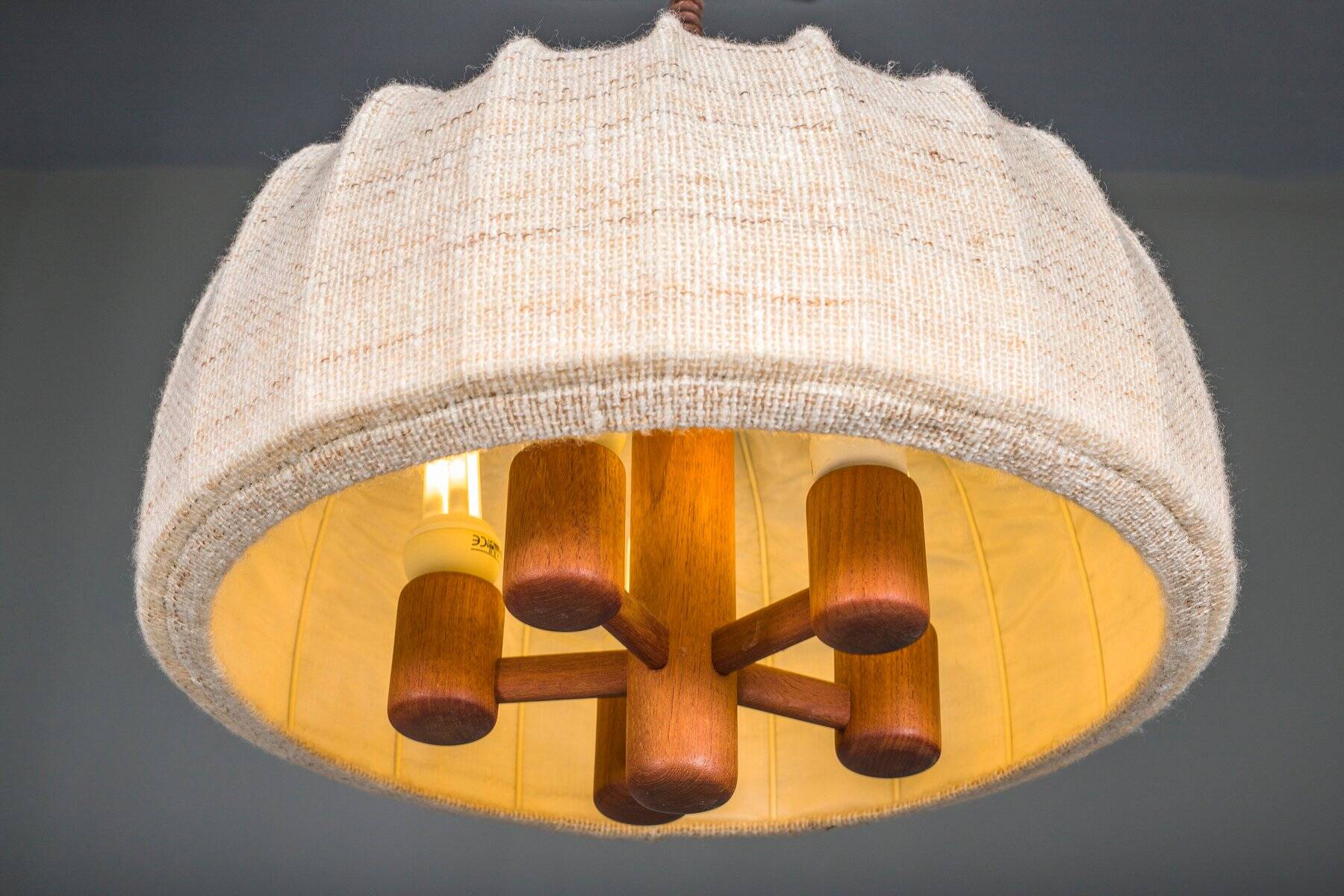 Scandinavian modern adjustable teak & wool pendant lamp from Domus, 1960s