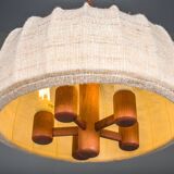 Scandinavian modern adjustable teak & wool pendant lamp from Domus, 1960s