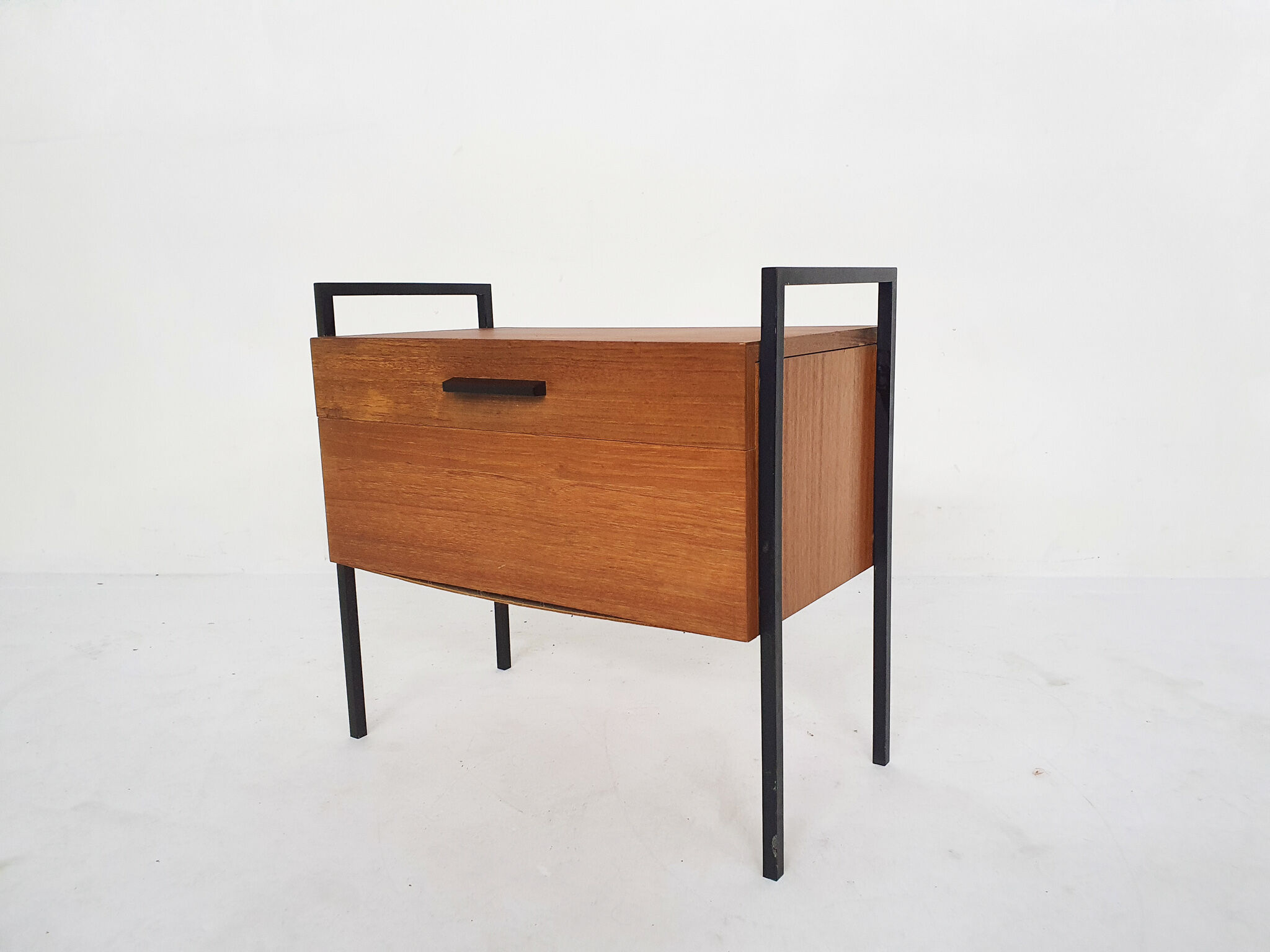 Teak and minimalistic metal sewing box, The Netherlands 1960's