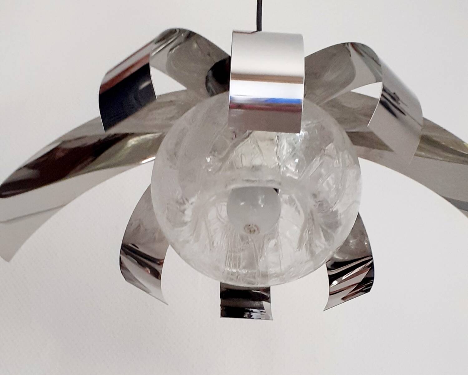 70's chrome metal/glass chandelier