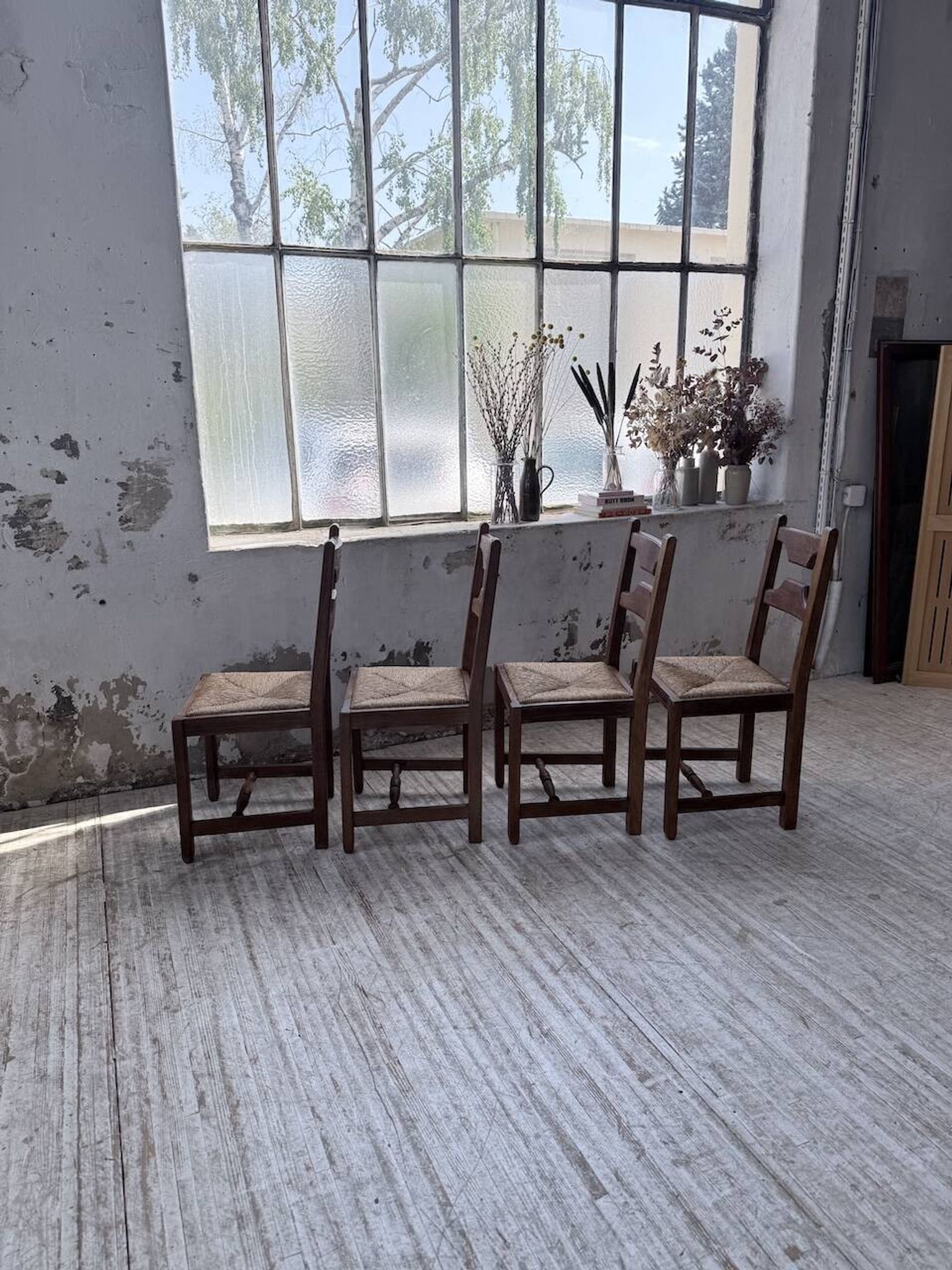 Set 4 chaises rustiques chêne De puydt, Belgique 1970