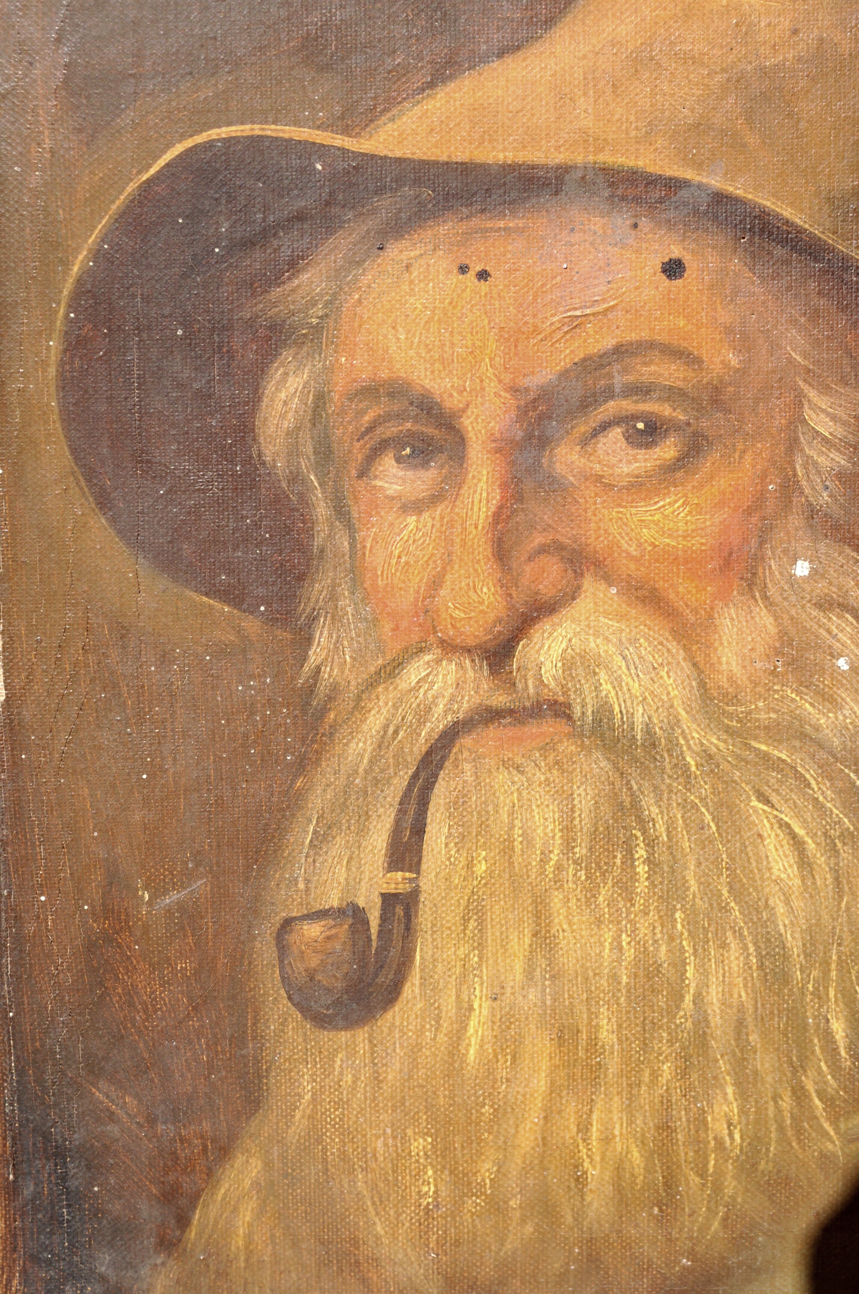 Portrait old old man smoking pipe