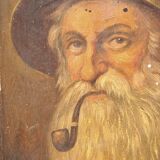 Portrait old old man smoking pipe