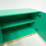 Contemporary italian cabinet in green lacquered wood & brass