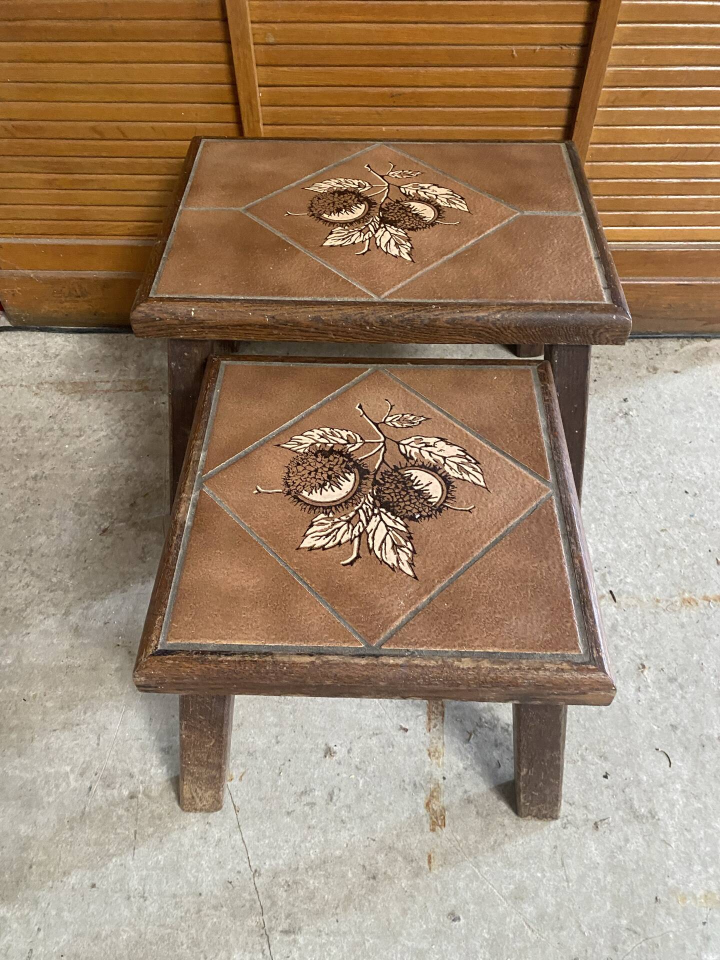 Antique nesting tables vallauris atelier barrois wood + ceramic c