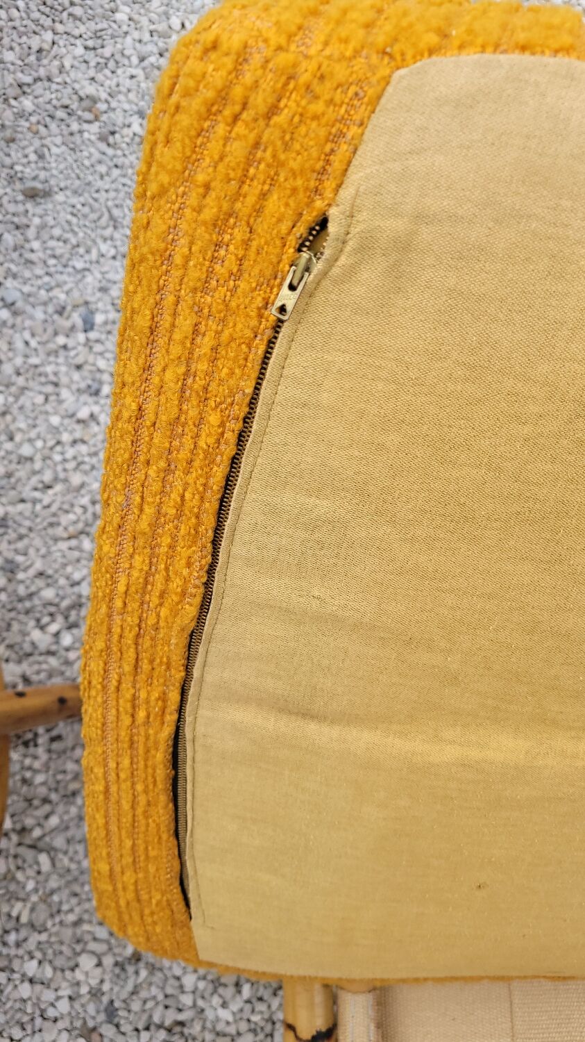 Salon canapé, 2 fauteuils et table basse en rotin vintage fabrication 1950