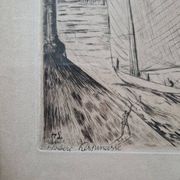 Herbert Lespinasse (1884-1972) - Engraving - The Departure of the Sailing Ship
