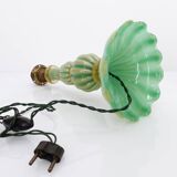 Murano turquoise lamp and pink silk lampshade 1940