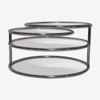 Table basse plateaux pivotants chrome et verre années 1970