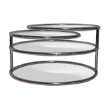 Table basse plateaux pivotants chrome et verre années 1970