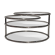 Milo Baughman style coffee table, swivel trays, chrome and glass, 1970s