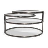 Milo Baughman style coffee table, swivel trays, chrome and glass, 1970s