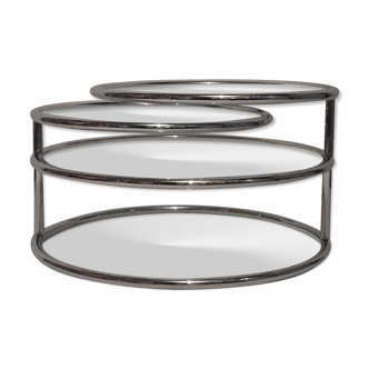 Table basse plateaux pivotants chrome et verre années 1970