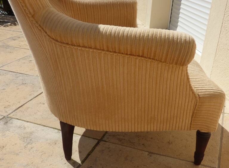 Old bergère upholstered in beige velvet – Firm back and seat