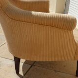 Old bergère upholstered in beige velvet – Firm back and seat